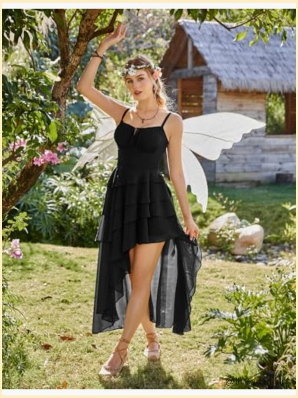 Renaissance Corset Dress with Pockets Boho Asymmetrical High-Low Midi Sundress - Picture 5 of 7